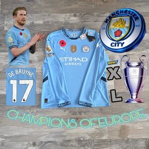 Puma Manchester City Kevin De Bruyne #17 Long Sleeve Home Blue Jersey EPL Patch